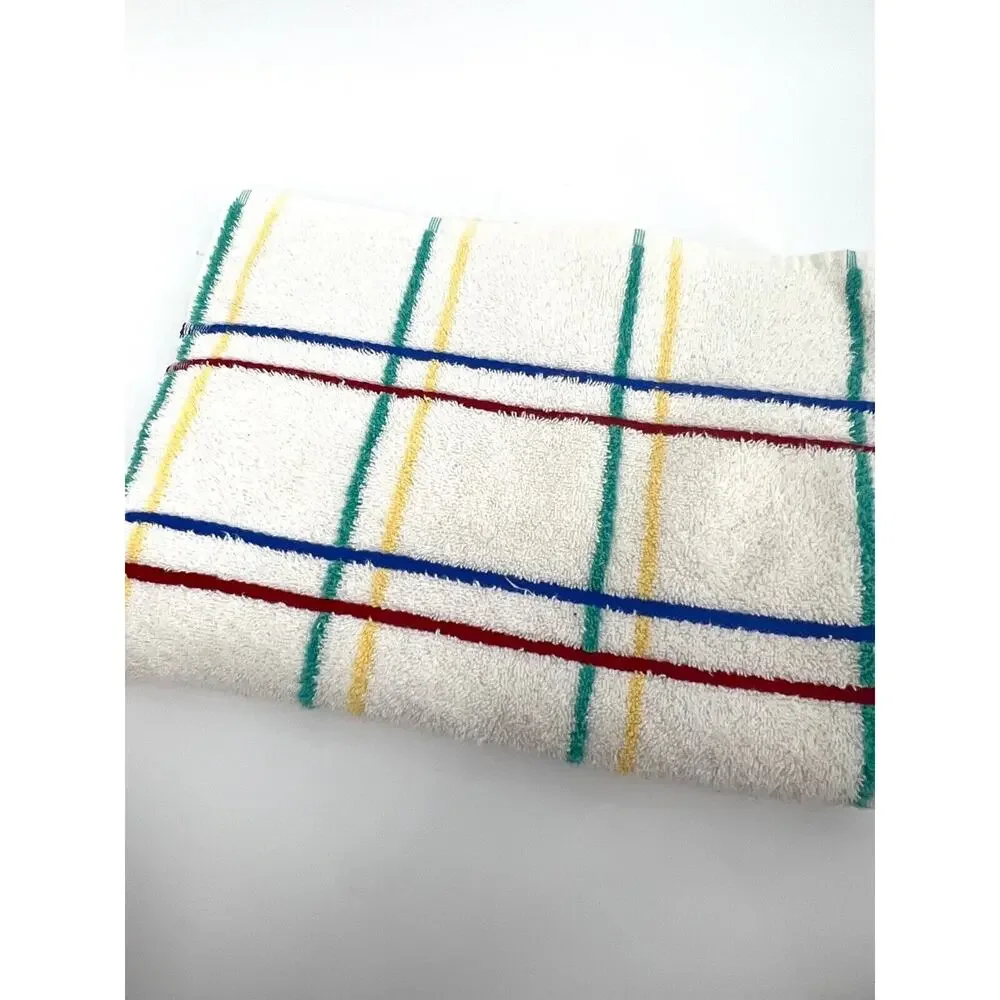 Vintage Utica Primary Color Grid Pattern Bath Towel Movie TV Prop